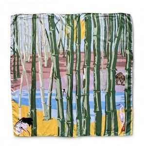 Rare VTG KEN SCOTT Silk Scarf  1970s "Animalia" Tiger Crane Bamboo Print Flaws